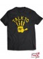 Mobile Preview: schwarzes T-Shirt mit gelber Hand, Talk to my Hand Plottermotiv