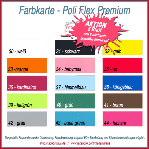 21x30cm Flexfolie Poli-Flex Premium DIN A4 Starterset 18 Folien 22,85€/m² 