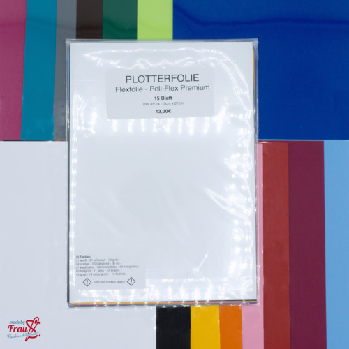 15 DIN A5 Blatt - 15 Farben Flexfolie Poli Flex Premium - ca 21x15cm