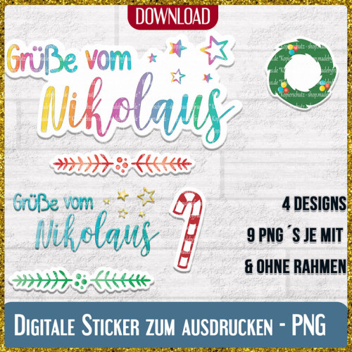 Digitale Sticker - Grüße vom Nikolaus png | ausdruckbare Aufkleber