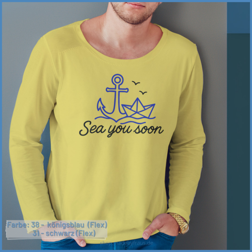 Bügelbild sea you soon - schwarz blau