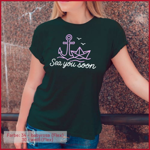 Bügelbild sea you soon - rosa weiß