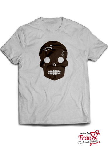 Weißes T-Shirt mit schwarzen Skull, totenkopf