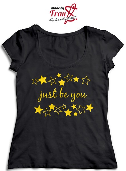 just be you - mit Sternen Shirt Buegelbild zitronengelb