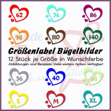 Größenetiketten HERZEN *Bügelbild - 1 Set=12 Etiketten